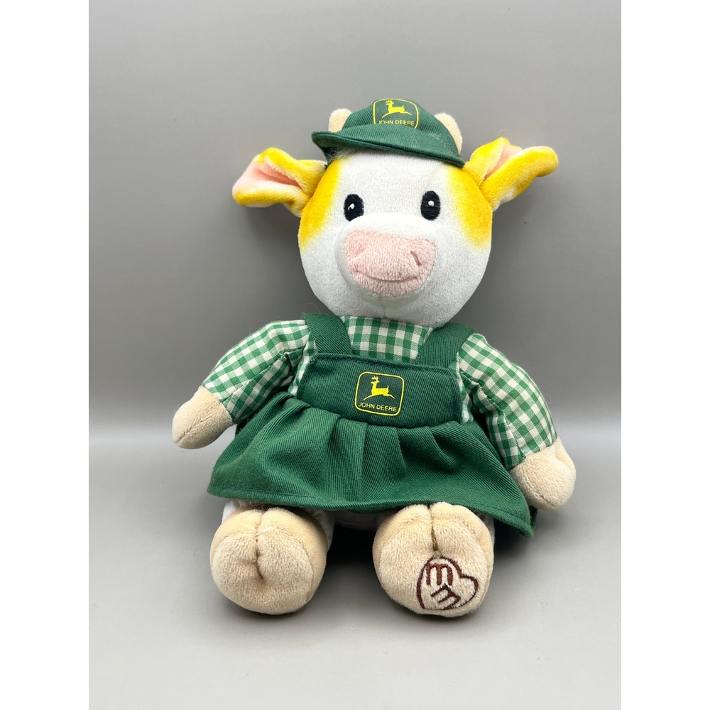 Vtg 1999 Mary's Moo Moos John Deere Plush Cow Enesco Mary Rhyner-Nadig 9" Farmer